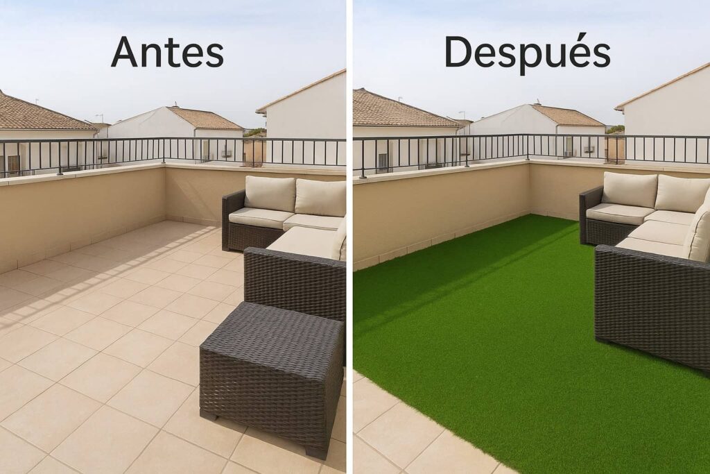 Ático con césped artificial