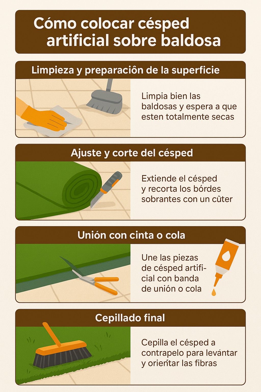 Cómo colocar césped artificial sobre baldosas
