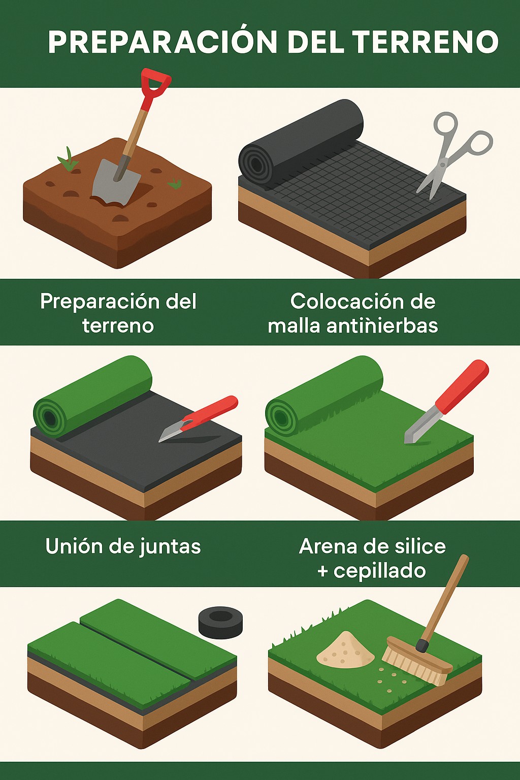 Infografía sobre cómo instalar el césped artificial en un jardín